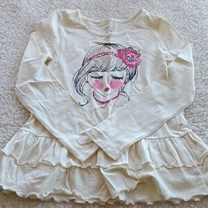 Faded Glory Cream Long Sleeve Tee with Artistic Floral Design